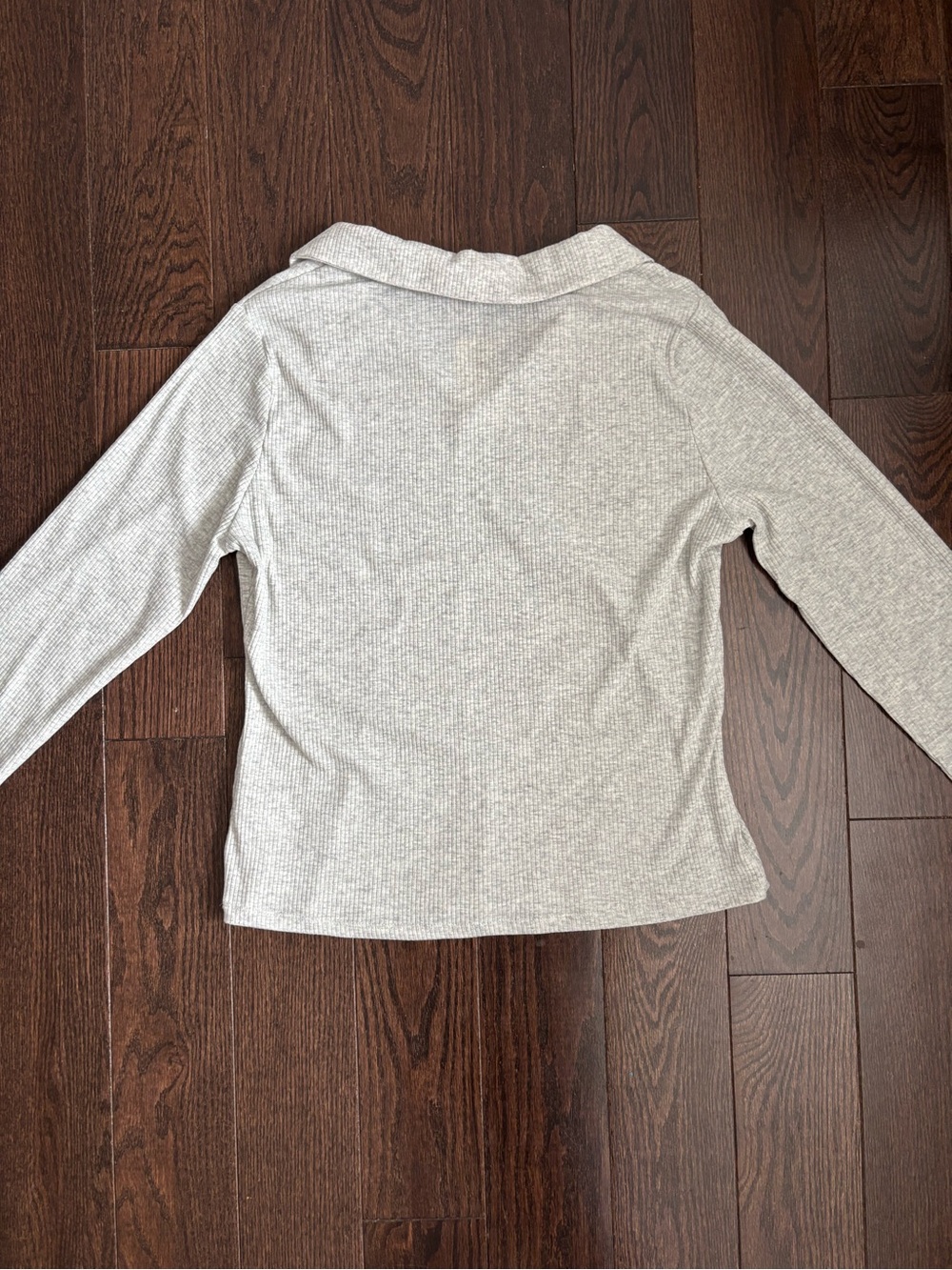 Light Grey Ribbed Collared Long Sleeve - Picture 3 of 3